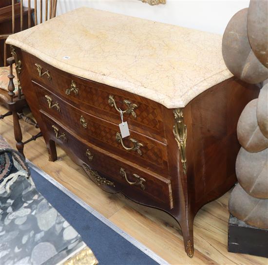 A marble top French commode chest of drawers W.128cm